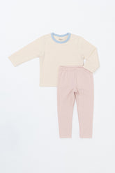 Avauma newborn and toddler girl ribbed pajama set in Vanilla Sky – soft cream and pink baby sleepwear